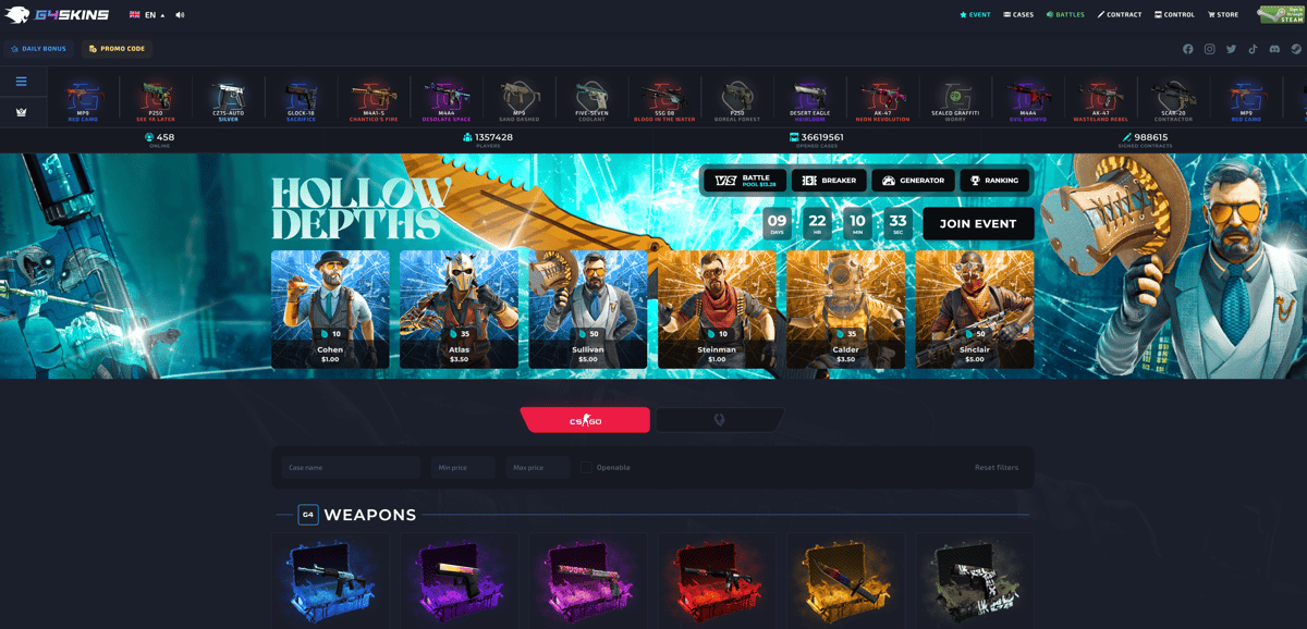 G4Skins Kod Promocyjny: Odkryj Ekskluzywne Skórki i Bonusy - Baner strony